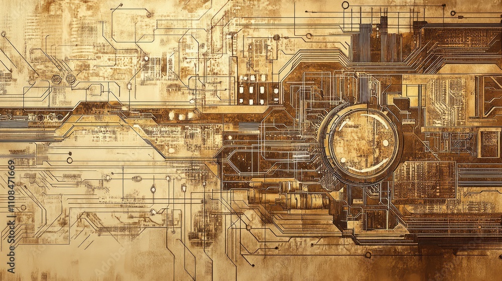 Naklejka premium Futuristic circuit board with intricate pattern