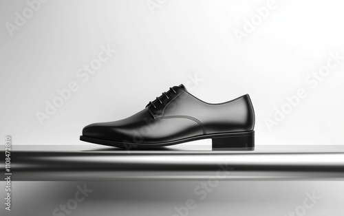 A black leather shoe with a sleek cap toe, crafted for sophistication and ideal for professional settings on a plain white background. photo