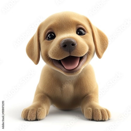 Youthful Dog Cartoon, Adorable Labrador Puppy with Cheerful Expression Charming 3D Pup,