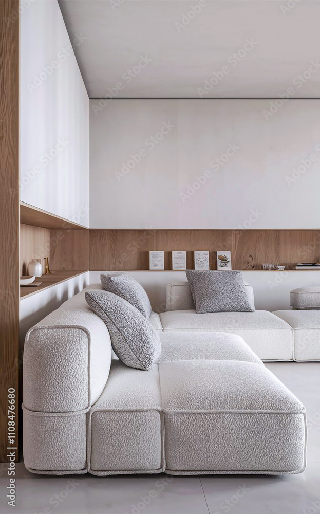Fototapeta premium Inviting living room design with plush seating warm lighting and a harmonious color scheme.