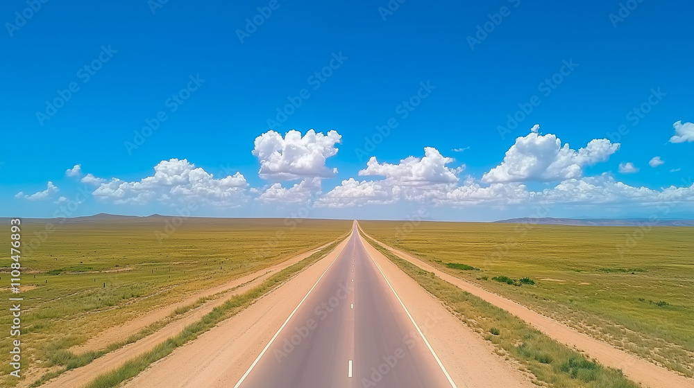 Fototapeta premium Long straight desert highway road stretching into the distance 