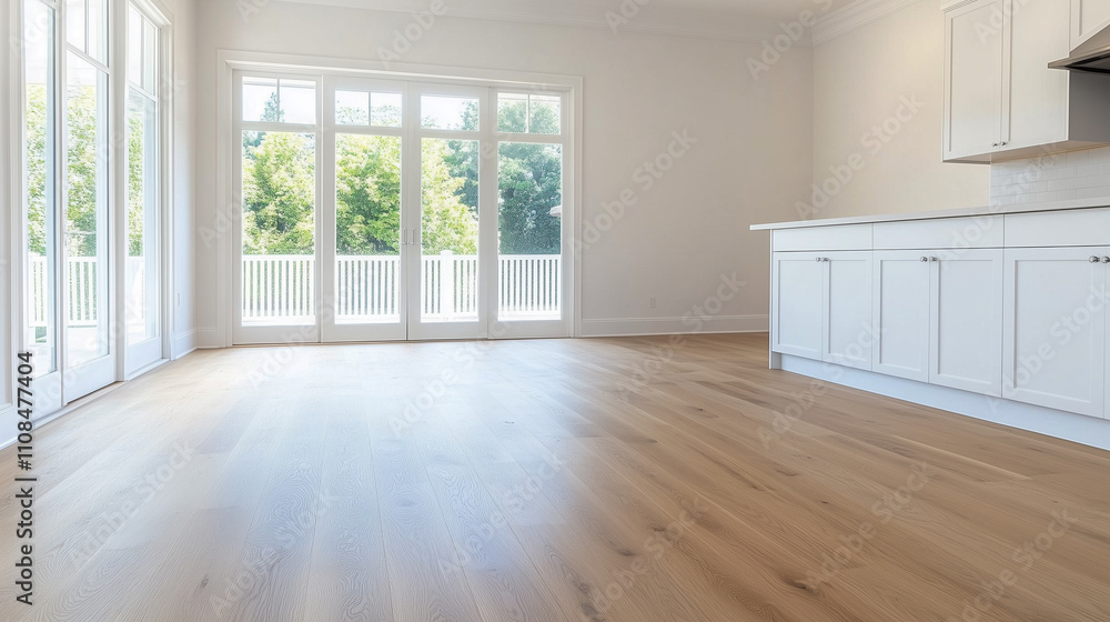 Obraz premium Luxurious white kitchen and living room in a big house 