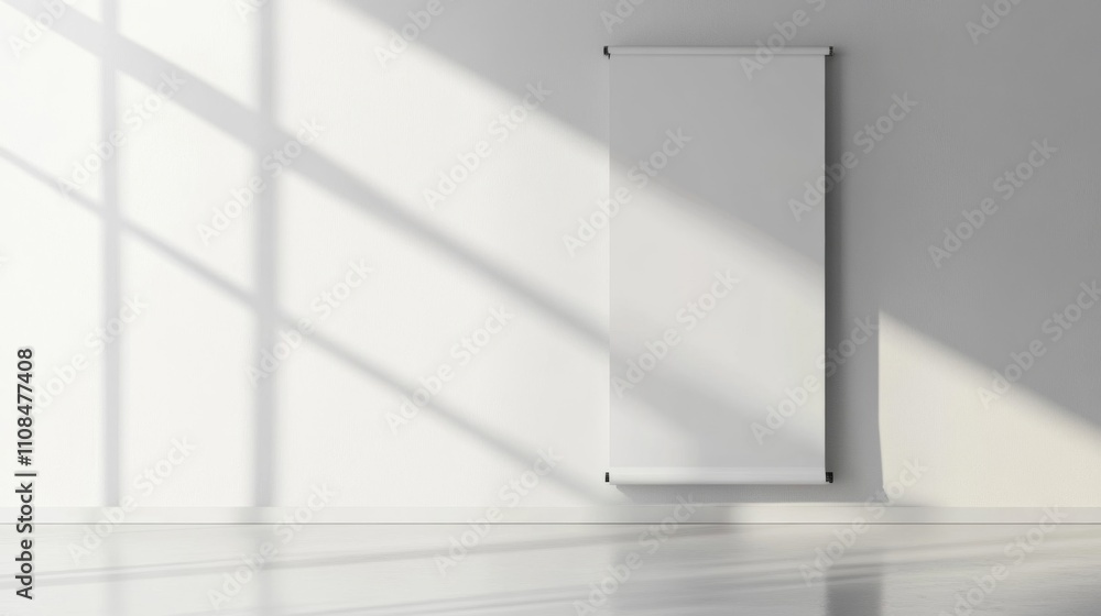 Fototapeta premium Blank Roll-Up Banner Display in Minimalist White Room