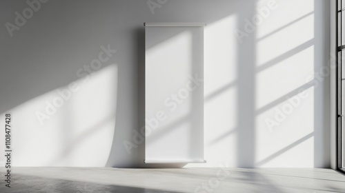 Wallpaper Mural A White Blank Roll-up Banner Mounted on a Wall with Sunbeams Torontodigital.ca