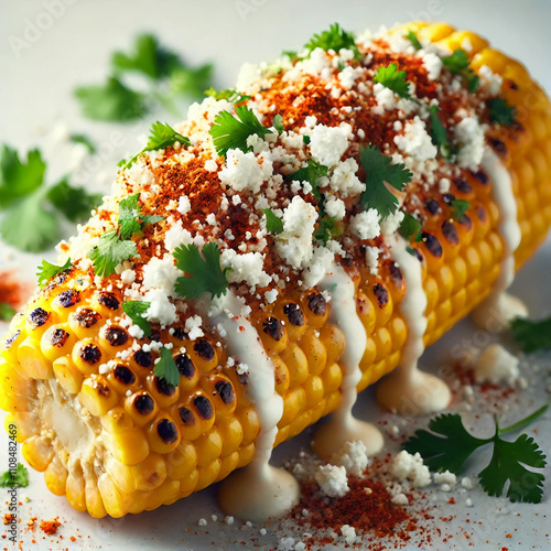  A close-up shot of Mexican street corn (Elote)