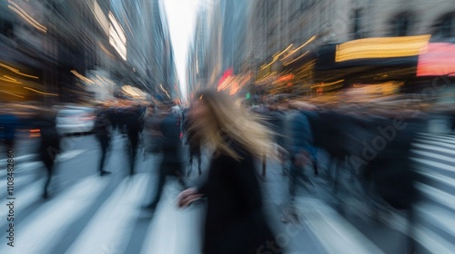 Wallpaper Mural A Blurry City Street with People Walking and Traffic Lights Torontodigital.ca