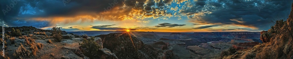 Grand Canyon sunset, dramatic clouds, vibrant colors. Grand Canyon sunset, dramatic clouds, vibrant colors.