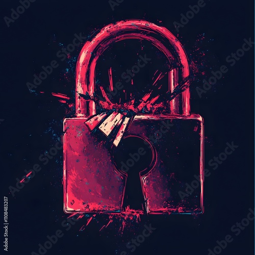 Illustration of cracked padlock representing a security breach. photo