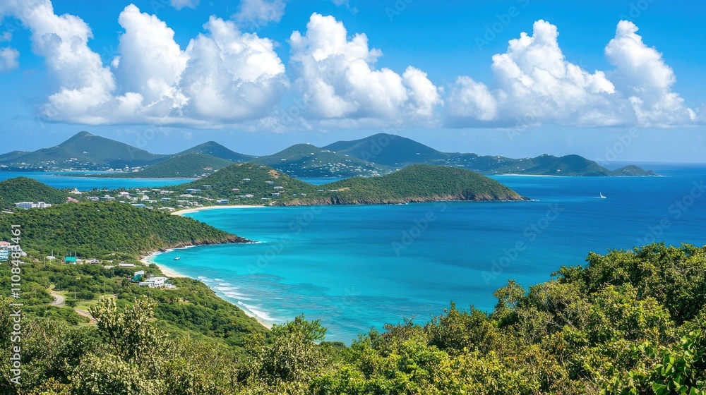 Stunning Tropical Caribbean Island Landscape with Pristine Beaches and Lush Greenery Stunning Tropical Caribbean Island Landscape with Pristine Beaches and Lush Greenery