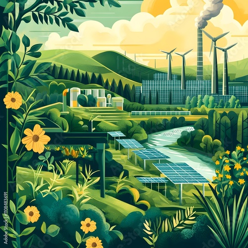 A green energy banner emphasizing environmental protection and the use of renewable, sustainable energy sources. photo