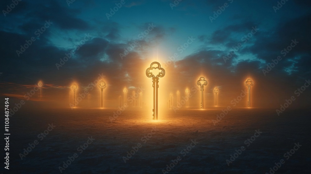 Obraz premium A Golden Key Shining Brightly in a Field of Keys