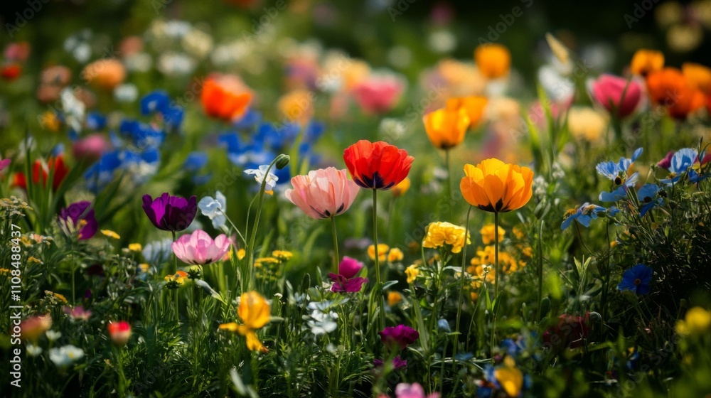Fototapeta premium Vibrant Wildflowers in a Lush Meadow
