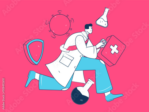 Medical characters fighting the epidemic flat vector concept operation hand drawn illustration
