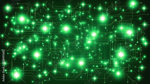 Wallpaper Mural Abstract green circuit board with glowing nodes, representing digital technology and network connections. Torontodigital.ca