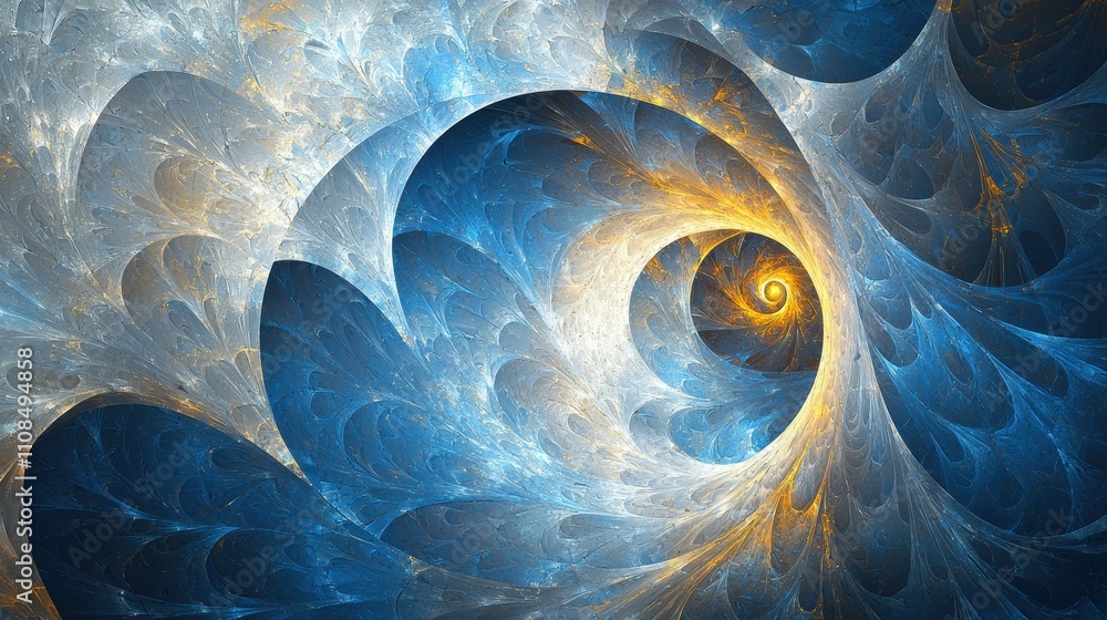 Obraz premium Abstract swirling fractal art in blues and golds