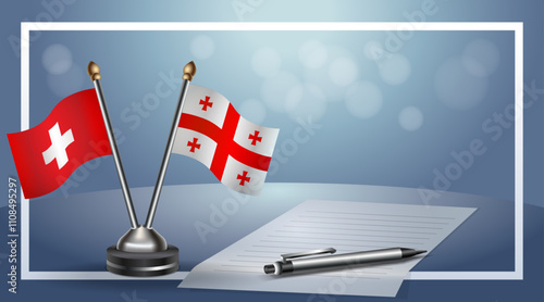 Switzerland and Georgia Republic Small national flag on bokeh background, cooperative relationship