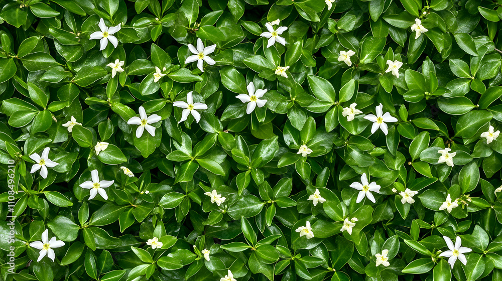 Obraz premium Lush Green Foliage with Delicate White Flowers in Natural Setting