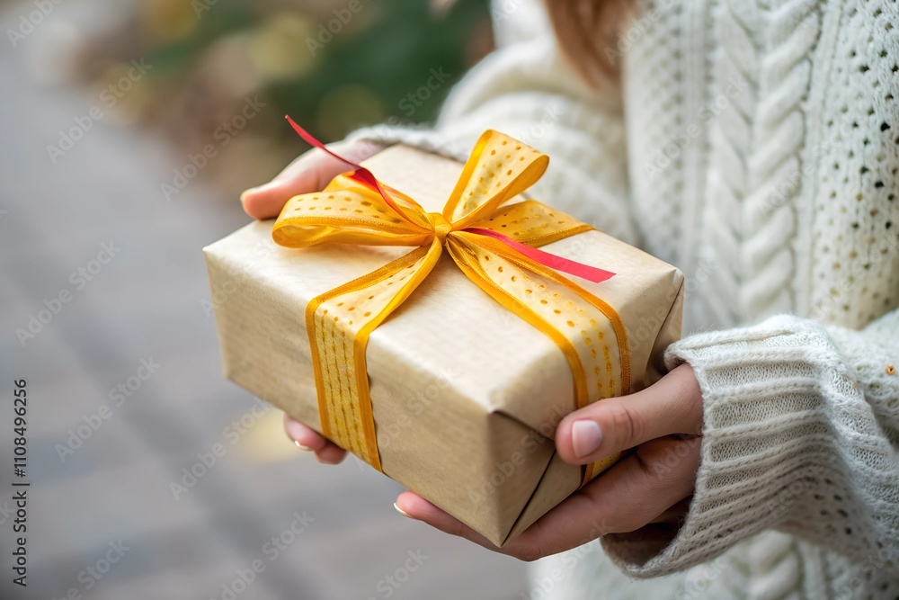 A close-up of a hand gracefully offering a wrapped gift, adorned with a neat bow, symbolizing generosity and thoughtfulness, ready to bring joy to the recipient. A close-up of a hand gracefully offering a wrapped gift, adorned with a neat bow, symbolizing generosity and thoughtfulness, ready to bring joy to the recipient.