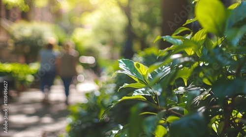 Defocused imagery captures the symbiotic relationship between city dwellers and nature in this bustling urban garden. photo