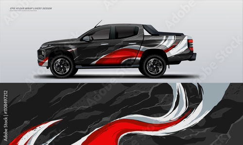 car truck double cabin branding sport rally dakar touch of black white , mockup with racing wrap decal or livery design.
