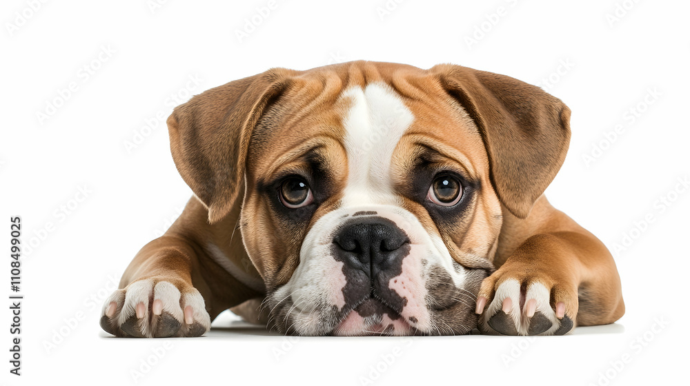 Fototapeta premium Adorable Bulldog Puppy Relaxing and Looking Innocently at Camera