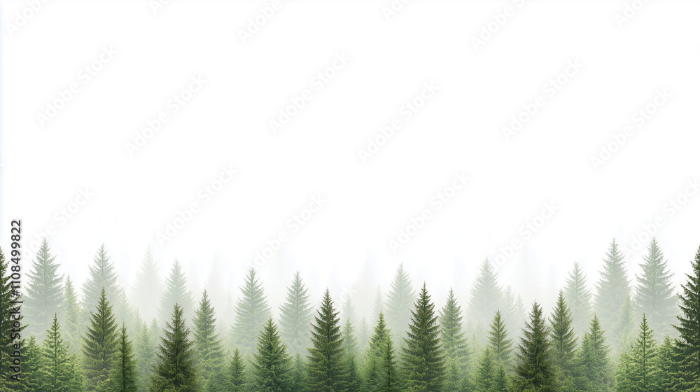 Fototapeta premium Seamless pattern with foggy spruce forest. Fir trees isolated on white background 