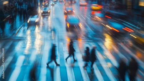 Wallpaper Mural Blurred City Street with Pedestrians and Cars at Night Torontodigital.ca