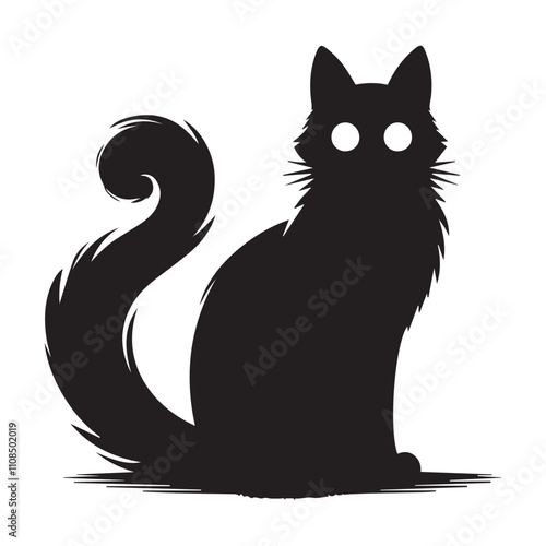 Silhouette of a cat. Kitty black color silhouette, black color silhouette. Black Cat Sitting On White Background Vector Illustration