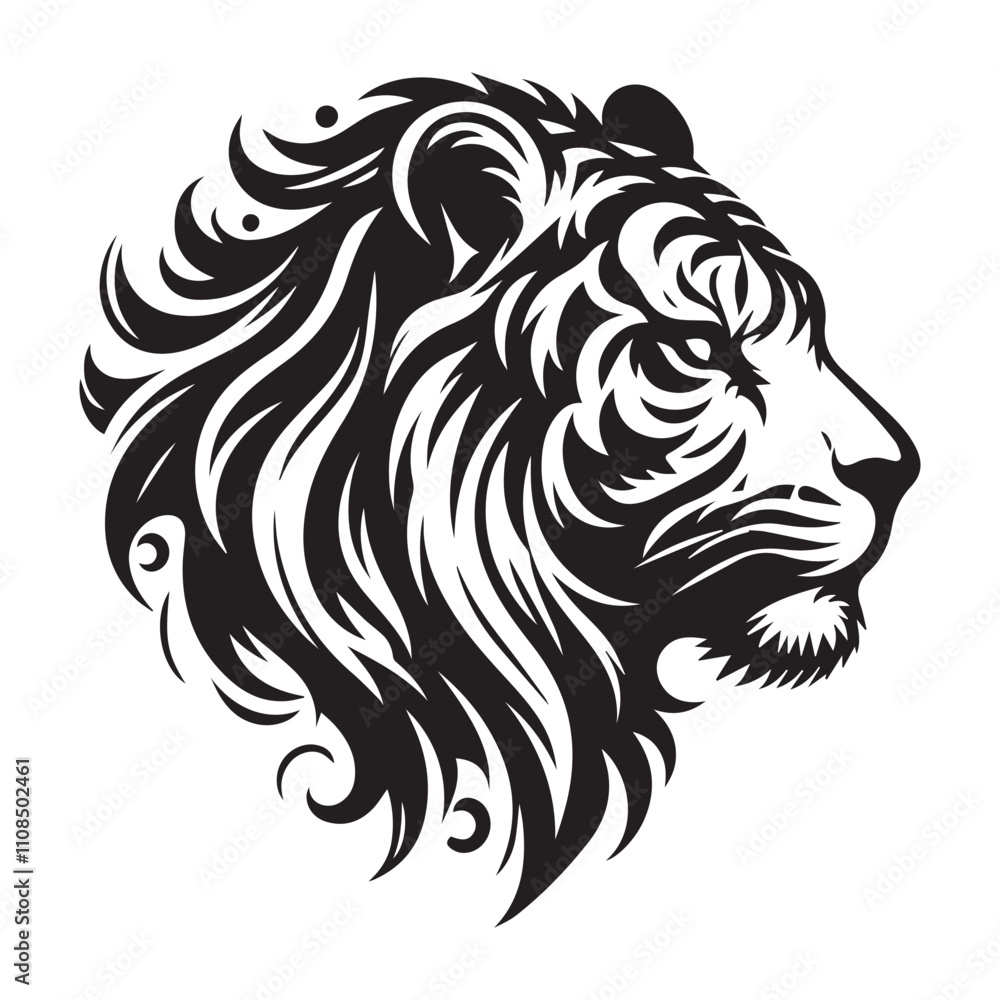 Fototapeta premium Tiger head silhouette vector illustration. Tiger growling grinning vector illustration on a white background. Beautiful breathtaking tiger