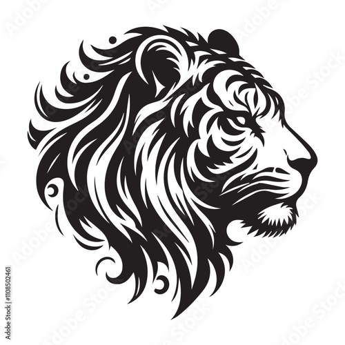 Wallpaper Mural Tiger head silhouette vector illustration. Tiger growling grinning vector illustration on a white background. Beautiful breathtaking tiger Torontodigital.ca