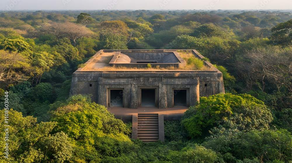 Abandoned Structure Surrounded by Lush Green Forest in Nature Scene Abandoned Structure Surrounded by Lush Green Forest in Nature Scene