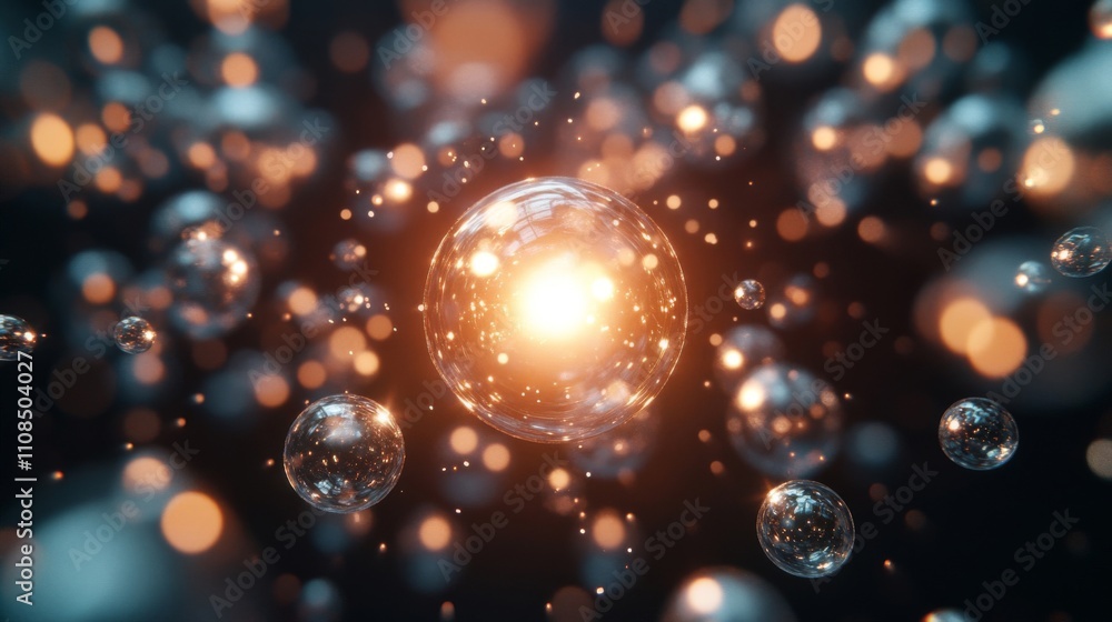 Glowing Sphere with Defocused Lights and Scattered Bubbles Glowing Sphere with Defocused Lights and Scattered Bubbles