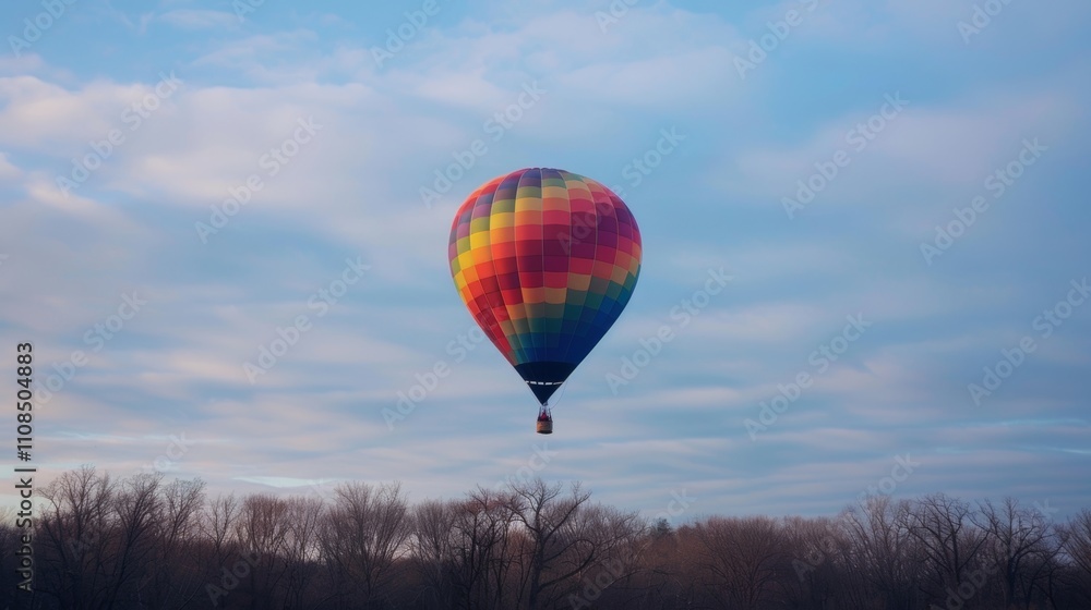 Fototapeta premium Even on an overcast day a hot air balloon fueled by solar power can still take flight utilizing the suns energy stored in its battery.