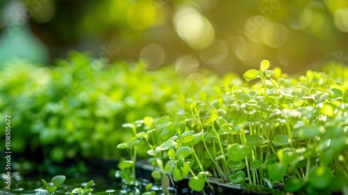 Blurry snapshot of a selfsufficient solution using aquaponics to create a closed ecosystem. photo