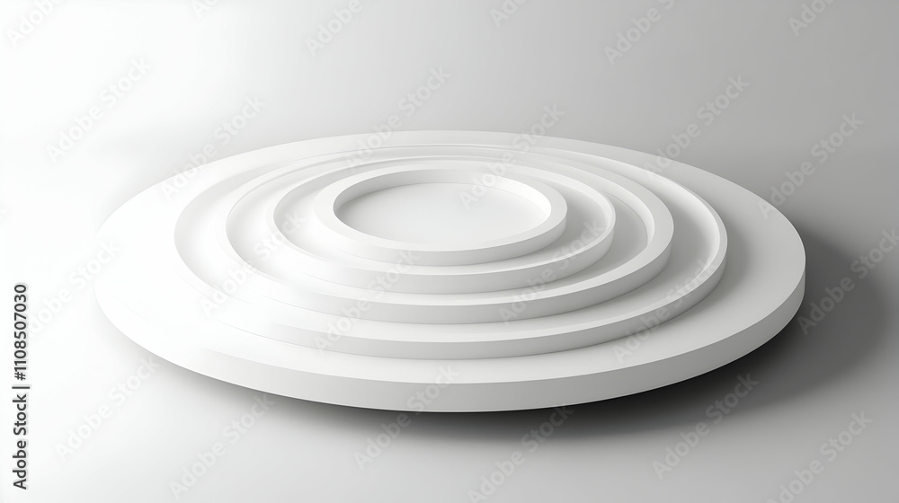 Obraz premium Abstract white concentric circles platform on a white background.