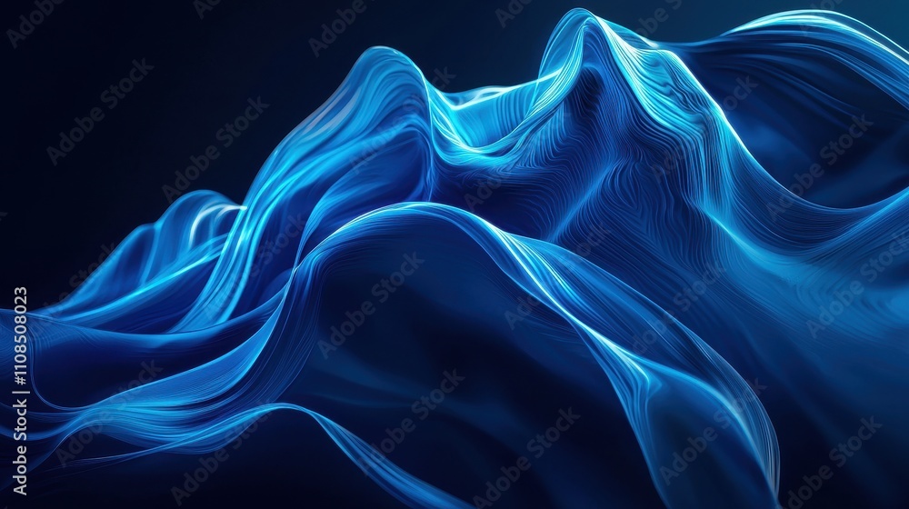Obraz premium Abstract Blue Swirling Waves Digital Art