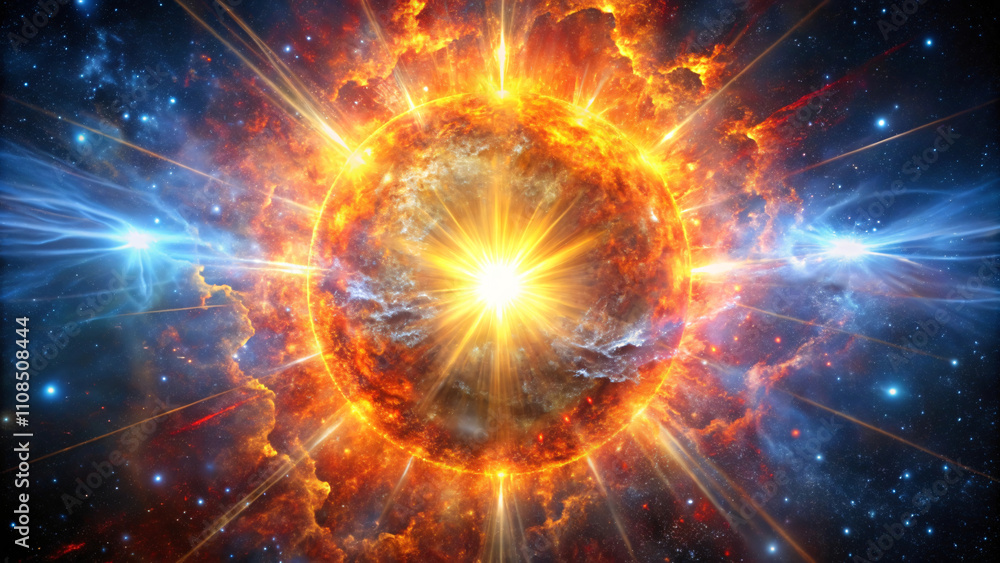 Fototapeta premium A cosmic explosion, a Big Bang supernova in space.