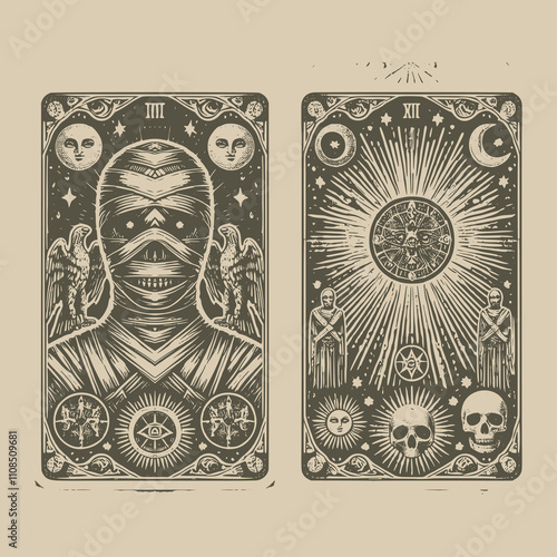 mummy ouija card tattoo for mystical themes