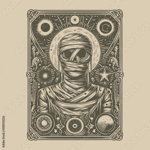 vintage mummy ouija playing card tattoo artwork