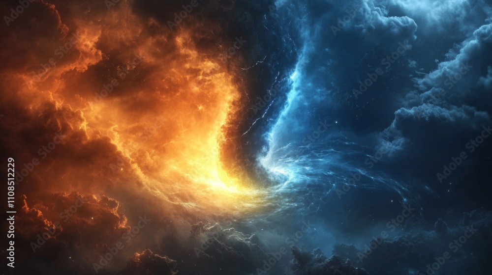 Fototapeta premium Abstract Cosmic Nebula with Fire and Ice Elements