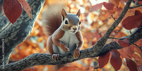 Eastern Gray Squirrel on a Branch in Fall photo