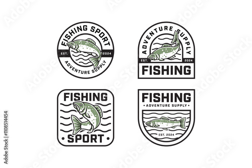 trout fish with various poses badge modern logo design set. minimalist sea trout fish with some poses illustration emblem design element collection for fish shop, fishing sport, restaurant