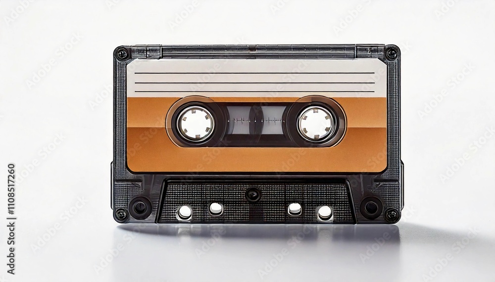 Naklejka premium used transparent vintage audio tape cassette isolated, with the back light, a symbol of 80s, 90s period