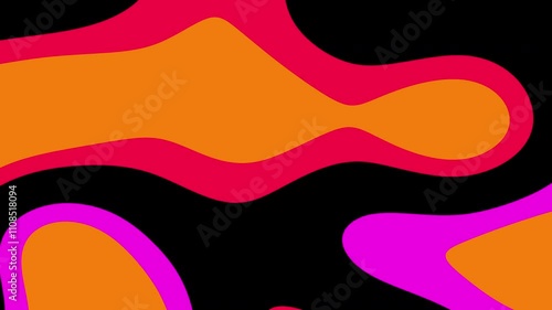 Abstract art with orange, pink, and magenta shapes on black. Perfect for backgrounds, graphic design, marketing materials, and contemporary art projects.