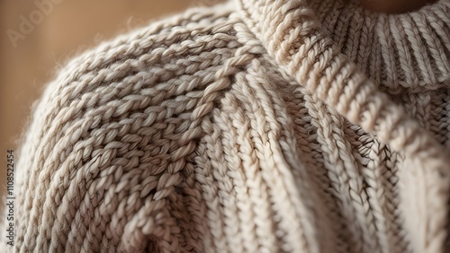 Close-Up of a Knitted Sweater Showcasing Intricate Yarn Texture photo