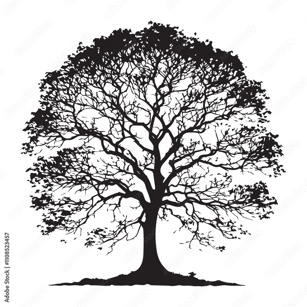 Fototapeta premium Tree Silhouette illustration Vector design. Oak bare tree silhouette vector illustration. tree silhouette isolated on white background