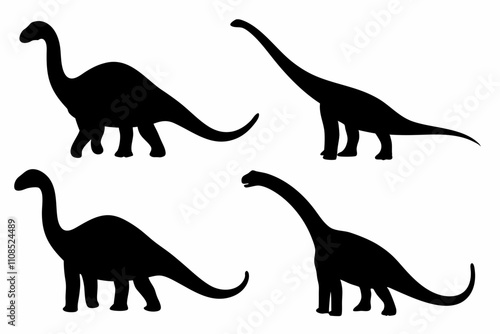 Diplodocus Black Silhouette, Dinosaur vector art icon on a white background