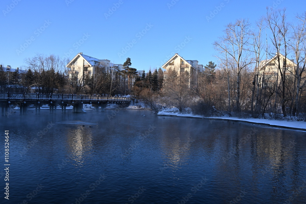 Fototapeta premium landscape with lake and trees