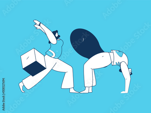 Practicing yoga, physical and mental health, flat vector character concept, operation hand drawn illustration
