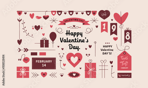 Valentine's Day vector illustration in a soft and pastel color palette, Valentine design elements, easily editable. 